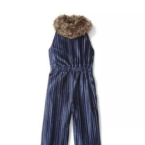Janie and Jack Faux Fur Collar Velvet Jumpsuit